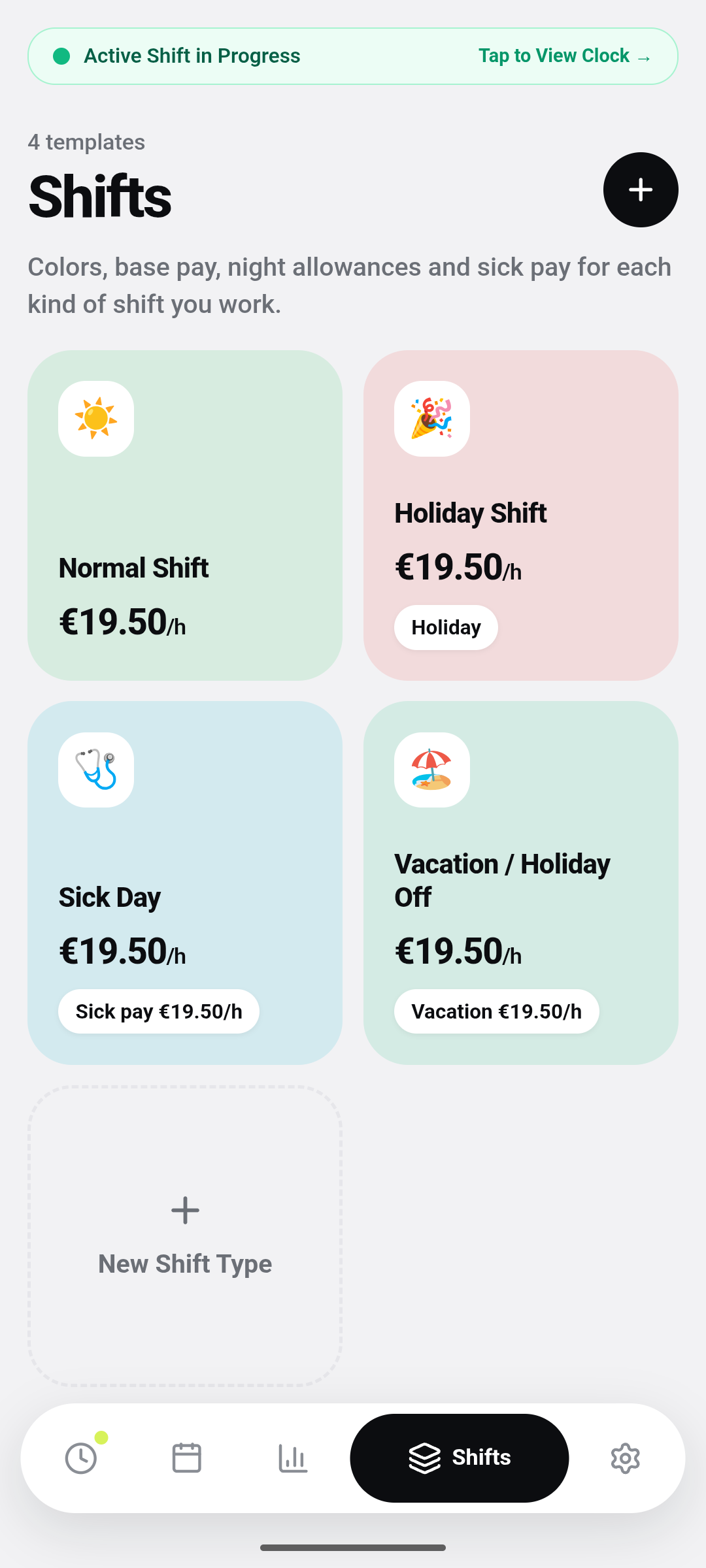 Shift Templates Screen